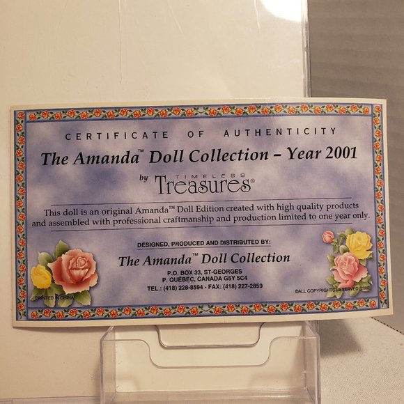 AMANDA DOLL by TIMELESS TREASURES - 2001 LIMITED EDITION PORCELAIN DOLL w/ BOX - Picture 13 of 16